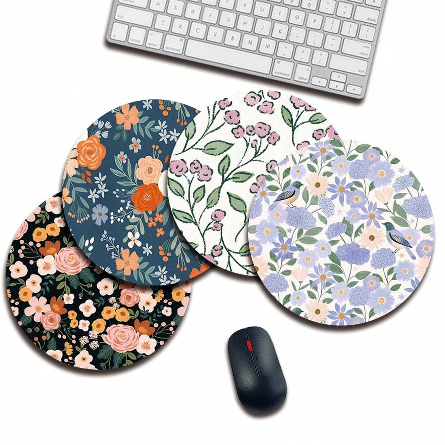 1 Cute Flower And Flower Mouse Pad, Circular Mouse Pad For Office Desk, Small Mini Travel Mouse Pad With Anti Slip Rubber Base, 7.87 Inch Diameter Suitable For Work, Wireless Computer, Laptop, Office Desk Accessory, Single 47g