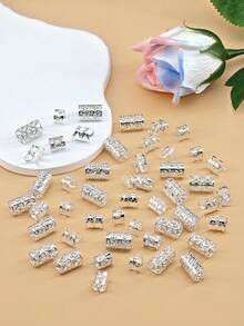 50PCS/Set Alloy Hair Rings Elegant Hollow Out Hair Jewelry With Different Patterns For Girls DIY Hair Accessories Loc Hair Jewelry For Braids - Silver - View 4