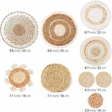 1/4/7/9/10Pcs Bohemian Wall Hanging Basket Decor, Cattail Woven Baskets Wall Decor, Boho Wall Decor, Round Farmhouse Wall Baskets For Rustic Home Kitchen Decor, Multiple Sizes - Multicolor - View 16