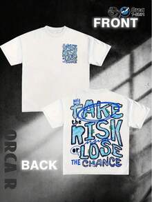 Camiseta de manga corta para hombre de estilo urbano, de algodón, de alta calidad, moderna, suave y cómoda, con un elegante diseño estampado que presenta el patrón TAKE RISK OR LOS - Negro - Ver 7