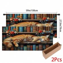 1pc, Home Decor, Cat Pattern Printed Table Skirt, Kitchen Small Curtain, Kitchen Cabinet Cover, With Curtain Holes, Easy To Hang, Rectangular, Machine Woven, Machine Washable, Kitchen Decoration And Accessories, Perfect For Kitchen Cabinets And Home Decor - Multicolor - View 14