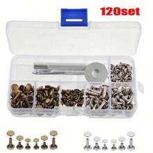 120 Sets Metal Double Cap Round Tip Rivets Suitable For DIY Leather Craft Bags Belts Clothing Shoes Pet Collars Repair Tools - 120set - View 1