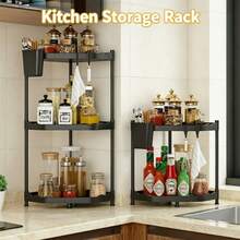 26 Inch Height Small Corner Storage Shelf, 3 Tier Space Saving Freestanding Corner Organizer With Utensil Holder, For Small Bathroom, Tiny Kitchen Toilet Corner - Black - View 1