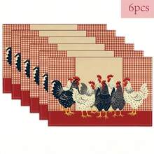 Multi-Pack Farm Chicken Placemats In 2 Styles: Red Checkered & Linen Embroidered. 100% Polyester, Non-Slip, Heat-Resistant, Easy To Clean. Ideal For Farmhouse Kitchens, Meals And Gatherings. - Multicolor - View 18