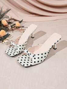 New Annual Polka Dot Textured Design High Heel Sandals With Bow Accessory, Stiletto Heel Party Shoes For White-Collar Women, Suitable For Parties, Dates, Holidays, Gifts And Commuting - White - View 8