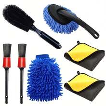 7/6/3pcs Car Detail Beauty Tool Set, Car Cleaning Tool Set, Interior Tool Brush, Vehicle Maintenance Tool Kit, Including Gap Brush, Cleaning Duster, Car Wash Towel, Dusting Brush, Chenille Gloves, Multi-Functional Car Cleaning Tool Kit - A - View 2