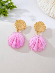 1 Pair Ocean Series Candy Color Dopamine Resin Patch Shell Earrings For Daily, Party, Vacation Wear - Pink - View 3