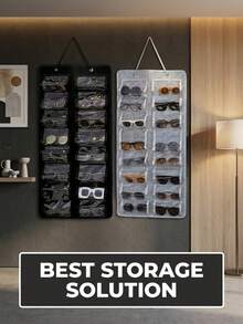 16-Piece Pocketed Felt Glasses Hanging Bag Wall-Mounted Glasses Organiser, Dust-Proof Eyewear Storage Bag Eyeglass Storage Box Multi-Function Hanging Rack Multi-Functional Hanging Jewellery Storage Pouch For Multipurpose Use In Closet/Bedroom - Multicolor - View 7