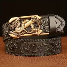 1pc Men's Belt: Vintage Style, Automatic Buckle Design, Embossed Pattern On Surface. Suitable For Daily Wear, Also An Ideal Gift For Husband And Father. Animal Casual PU(Polyurethane) Men's Belt All Seasons - Multicolor - View 9