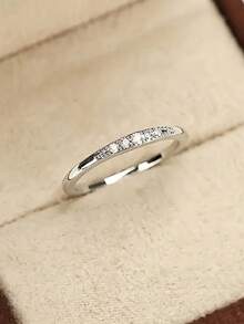 1pc S925 Sterling Silver Rhinestone Inlaid Super Sparkling Thin Band Ring, Light Luxury Personalized Elegant Ins Minimalist Niche Design Exquisite Women's Ring, Suitable For Daily Wear, Party, Vacation And Other Occasions Gift - Diamond - View 7