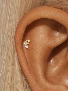 EleRunis 1 pieza de joyería fina de plata de ley 925 con forma de estrella, piercing de cartílago hélix con rosca y base plana, para uso diario, boda, fiesta y compromiso - Dorado - Ver 28