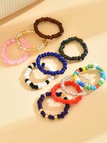 10pcs/20pcs/25pcs/30pcs/Set Bohemian Style Colorful Beaded Women's Rings For Daily Commute And Vacation Wear (Bead Color Random) - Multicolor - View 3