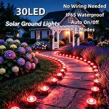 30Pcs Small Solar LED Pathway Lights Outdoor, 32Ft/10M,8 Modes, Solar Garden Lights Waterproof, Multi Color Landscape Stake Lights, In-Ground Yard Lawn Walkway Lights For Patio Backyard Camping Party Garden Decor - Đèn đỏ - Xem 2