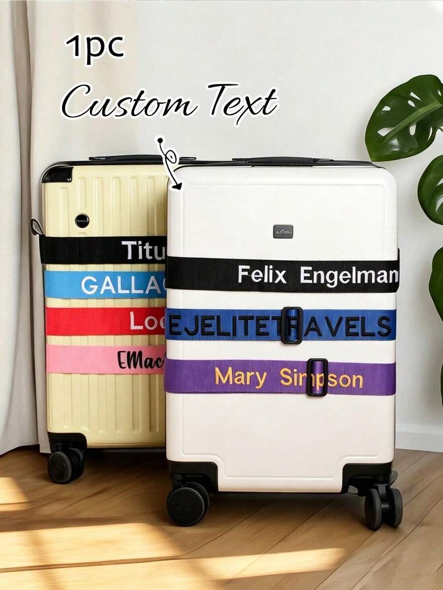 Custom Name Luggage Strap, Personalized Text Suitcase Belt, Adjustable Travel Luggage Identifier, 1PC - Multicolor - View 1