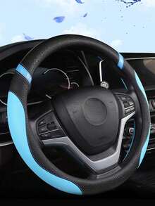 1Pc Leather Car Steering Wheel Cover, Non-Slip Car Wheel Cover Protector Breathable Microfiber Leather Universal Fit For Most Cars - A - View 4