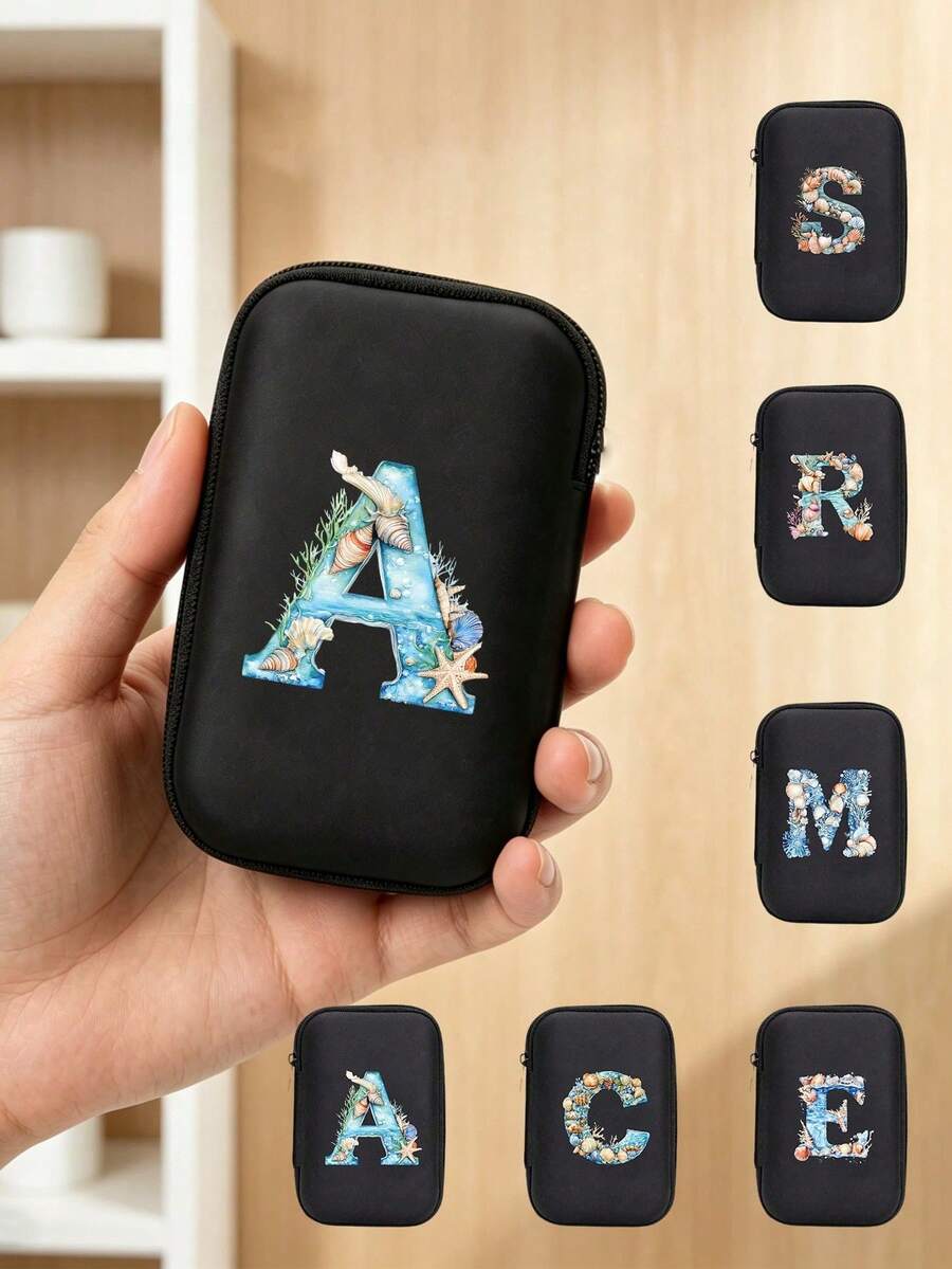 A-Z字母黑色EVA收納袋,旅行數據線與USB線整理盒,電子配件收納包,適用於數據線、充電器、耳機、耳塞、USB隨身碟 - 防震防水,輕巧拉鍊錢包,方便整理科技設備、線材管理、小工具收納 - 適用於音樂節、通勤、辦公室、學校、宿舍、居家、學生、專業人士、旅行者 - 情人節、母親節、生日、畢業禮物首選 - 彩色 - 查看 1