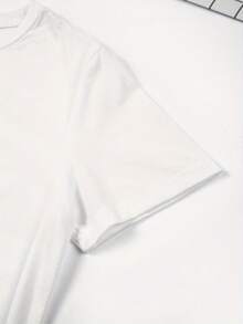 1 camiseta de mujer estampada a la moda, cómoda y relajada, de cuello redondo, adecuada para todas las estaciones, top casual elegante, entrega local, top de algodón puro para el verano, ese - Blanco - Ver 3