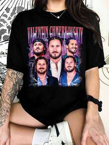 Hackad Valentin Chmerkovskiy T-shirt, DWTS Valentin Chmerkovskiy fan T-shirt, Present till sällskapsdans, Turnéinspirerad T-shirt för dansfans, DWTS T-shirt - Svart - Visa 1