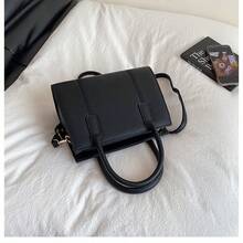 Black Litchi-Grain Tote Bag With Top Handle & Detachable Strap - Black - View 2