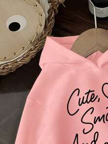 Toddler Letter Pattern Warm Hooded Sweatshirt - Pink - View 3