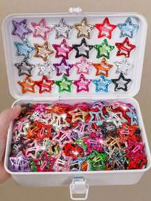 10/20/30/40/50/100piezas Juego surtido de colores aleatorios de clips para el cabello con lentejuelas de estrella de cinco puntas de colores de caramelo de dibujos animados, accesorios para el cabello de niñas, adecuados para uso diario - Multicolor - Ver 10
