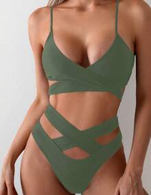 Nuevo bikini de dos piezas con aberturas para mujer 2026: traje de baño elegante para la playa y los balnearios - Negro - Ver 7