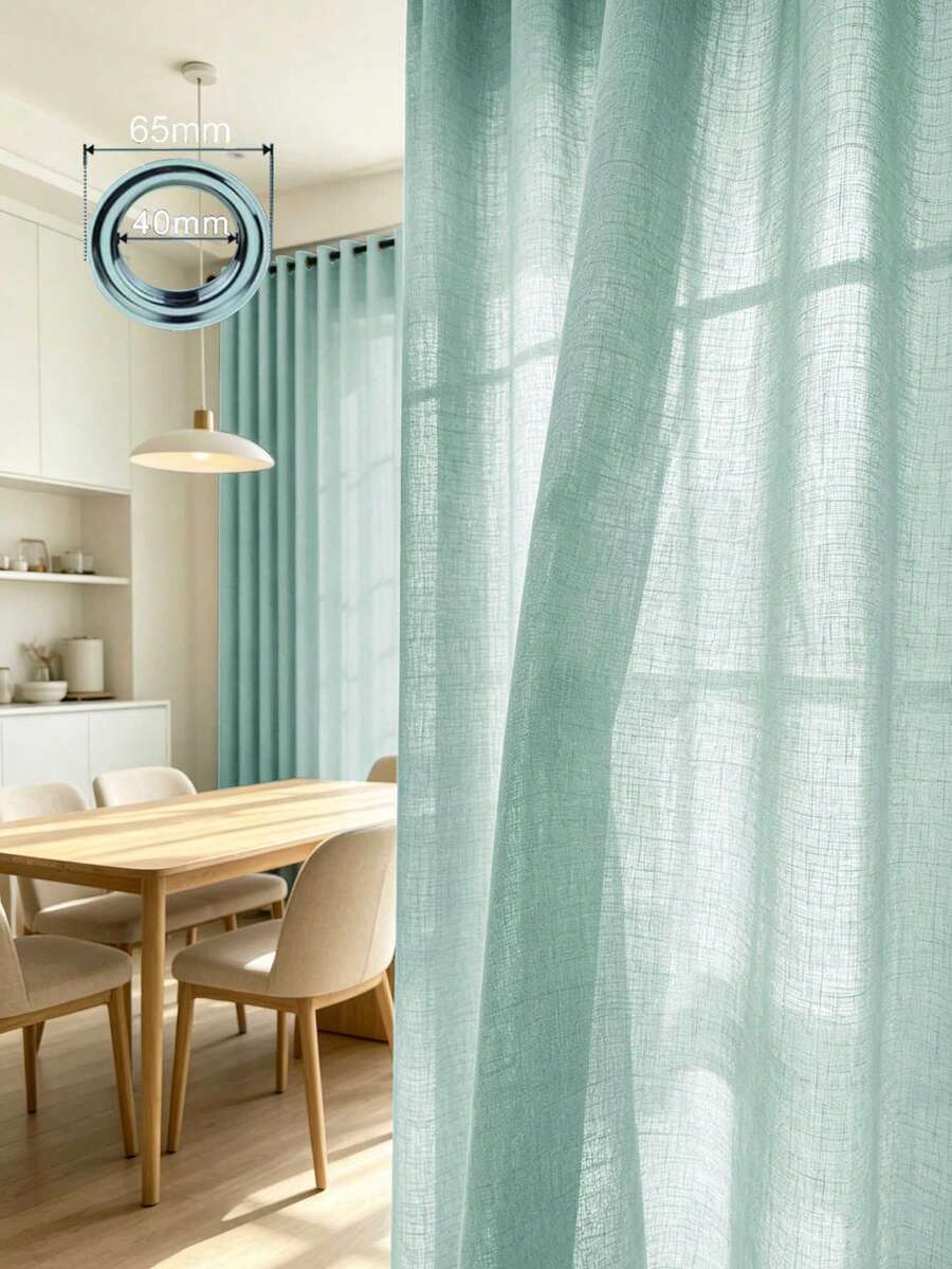 1pc/2pcs Linen Look Sheer Curtains Faux Linen Textured Semi Sheer Window Curtain Panels For Living Room Bedroom,Faux Linen Sheer Curtains Light Filtering Textured Linen Blended Curtain Drapes For Home Decor - Green - View 1