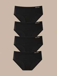 4pcs Seamless Mid-Waist Panties, Maillard Color Comfortable High Elasticity Triangle Briefs - Black - View 7