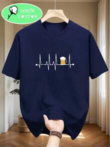 Camiseta de Hombre% Algodón, Cuello Redondo, Manga Corta, Estampado de Cielo Estrellado, Estilo Casual - Negro - Ver 8