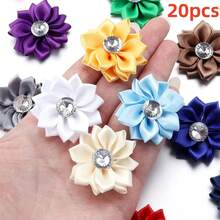 20pcs/Pack 4cm Rhinestone Satin Lotus Flower, Handmade DIY Clothing Shoes Hats Bags Corsages Hairclips, Gift Box Packaging Supplies - Multicolor - View 2