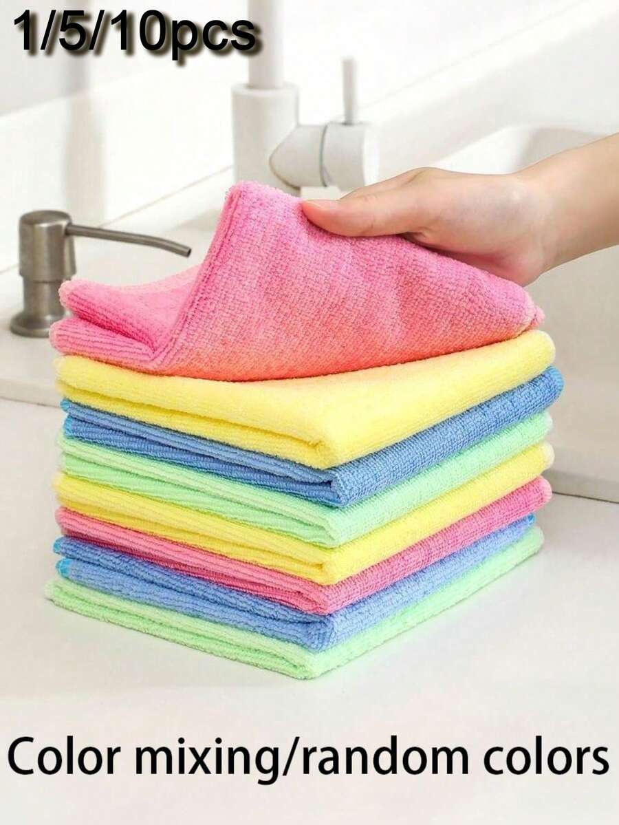 10/5/1pcs Thickened Kitchen Cleaning Cloth/Dishcloth, Reusable, Multi-Purpose Absorbent Cloth, Durable Cloth, Household Kitchen Dishwashing Cloth, Strong Water Absorption, Soft And Durable, Microfiber Cleaning Cloth Set - Multicolor - View 1