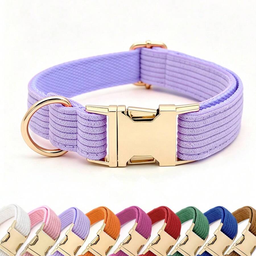 1pc Fashion Corduroy Dog Collar, Metal Buckle Adjustable, Soft Comfortable Durable, Suitable For Small Medium Large Dogs, Fashionable, Colorful Vintage, Cute, Minimalist Christmas, Anniversary Gift - Lilac Purple - View 1