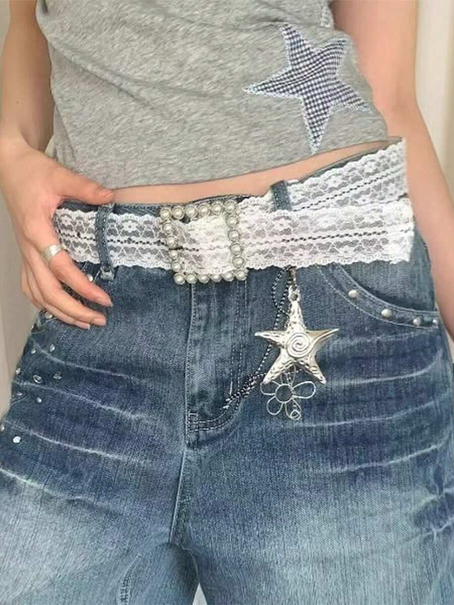 1 pieza Cinturón de encaje de diseño versátil de moda para mujer, accesorio para faldas y jeans