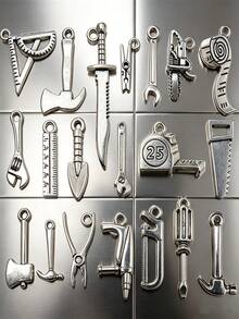 20/30/50/60/80/100pcs Mixed Vintage Silver Color Zinc Alloy Knight Sword, Gun And Bow Charms, Suitable For DIY Weapon Decorations, Jewelry Making And Crafts - Silver - View 6