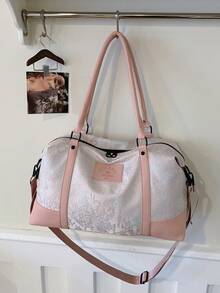 New Fashionable Travel Bag With Jacquard Pattern, Minimalist Niche Design, Stylish And Popular, Suitable For Short Trips, Fitness, With Spliced Color Blocks, Large Capacity, Versatile - Hot Pink - View 6