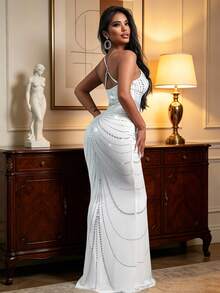 Mermaid Hem Rhinestone Strap Formal Evening Gown, White Elegant Ball Gown For Prom, Dinner, Wedding Guest, Graduation Party - White - View 1