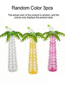 1/3/5pcs Tropical Palm Tree Plastic Water Bottle With Straw And Lid, 17oz Oval, Hand Wash, Perfect For Martini Cocktails, Cold Drinks, Iced Drinks And Hawaiian Party Supplies, 5 Colors - A - View 11