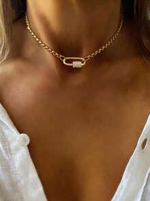 1PC Gold Initial Necklace, Luxurious Round Buckle With Letters, And Octagonal Pendant Necklace, Suitable For Ladies' Exquisite Holiday Party Gifts - Yellow Gold - View 24