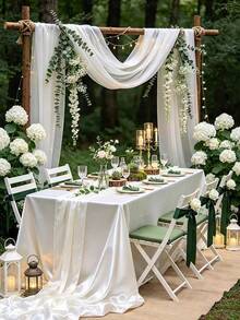1pc Multicolor Satin Tablecloth Wedding Decoration Tablecloth Party Decoration Tablecloth - White - View 3