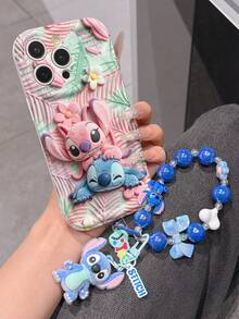 Disney Has Authorized, Phone Case - Chain Set, The Stitch Lilo & Stitch 3D Phone Case Plus A Silicone 3D Stitch Bracelet With Metallic Ring Removable Bracelet, Stitch And Angel Pattern, Compatible With Iphone17/16/15/14/13/12/11/XS/XR/X Plus Pro Max, A Stylish Cartoon Phone Case, The Perfect Gift Choice, Phone Protection, Durable Phone Cover, Great Gift For Friends And Family. - 白色 - 查看 4