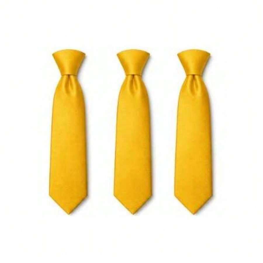 Set Of 3 Light Gray Ties For Groomsmen, Weddings, And Events - Yellow - View 1