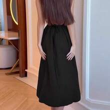 Vestido midi de verano de unicolor y sin mangas elegante para mujer - Negro1 - Ver 7