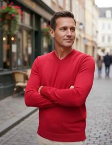 Men's Cold Weather Blouse | Men's Knitted Sweater | Winter Knitted Wool Pullover Long Sleeve V-Neck - 紅色 - 查看 3