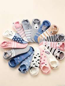 1/5/10 piezas Calcetines de barco para mujer con estampado de gato lindo y minimalista, antideslizantes y de moda - Multicolor - Ver 2
