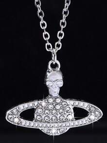 1pc Fashionable Elegant Versatile Sweet & Cool Exquisite Sparkling Planet Personalized Skull Necklace - Silver - View 2