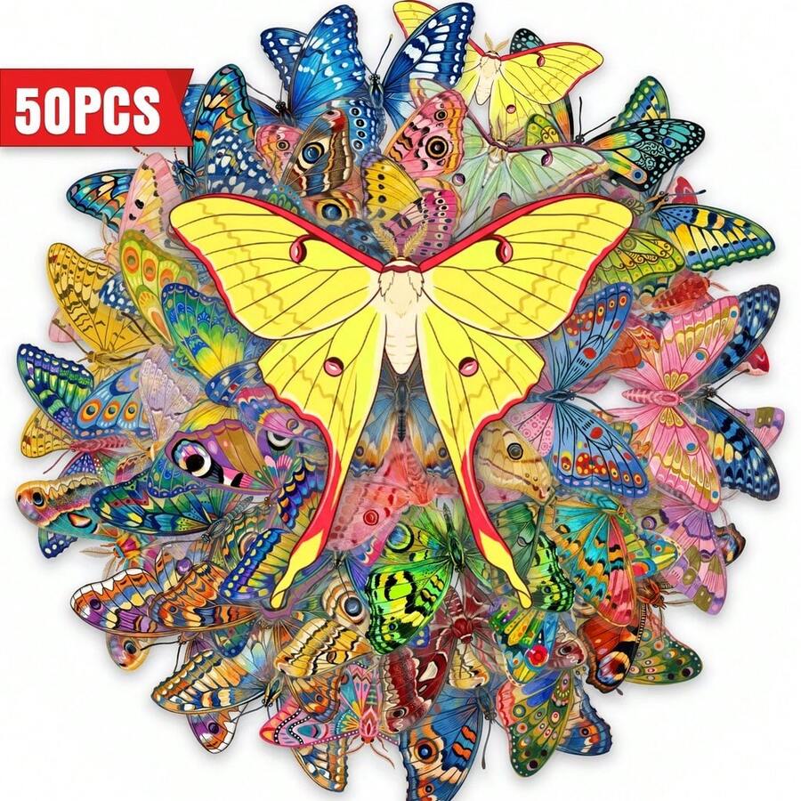 50 hojas de pegatinas transparentes de PET con patrón de mariposa vívido, duraderas e impermeables, calcomanías decorativas para arte y scrapbooking - 50 unidades - Ver 1