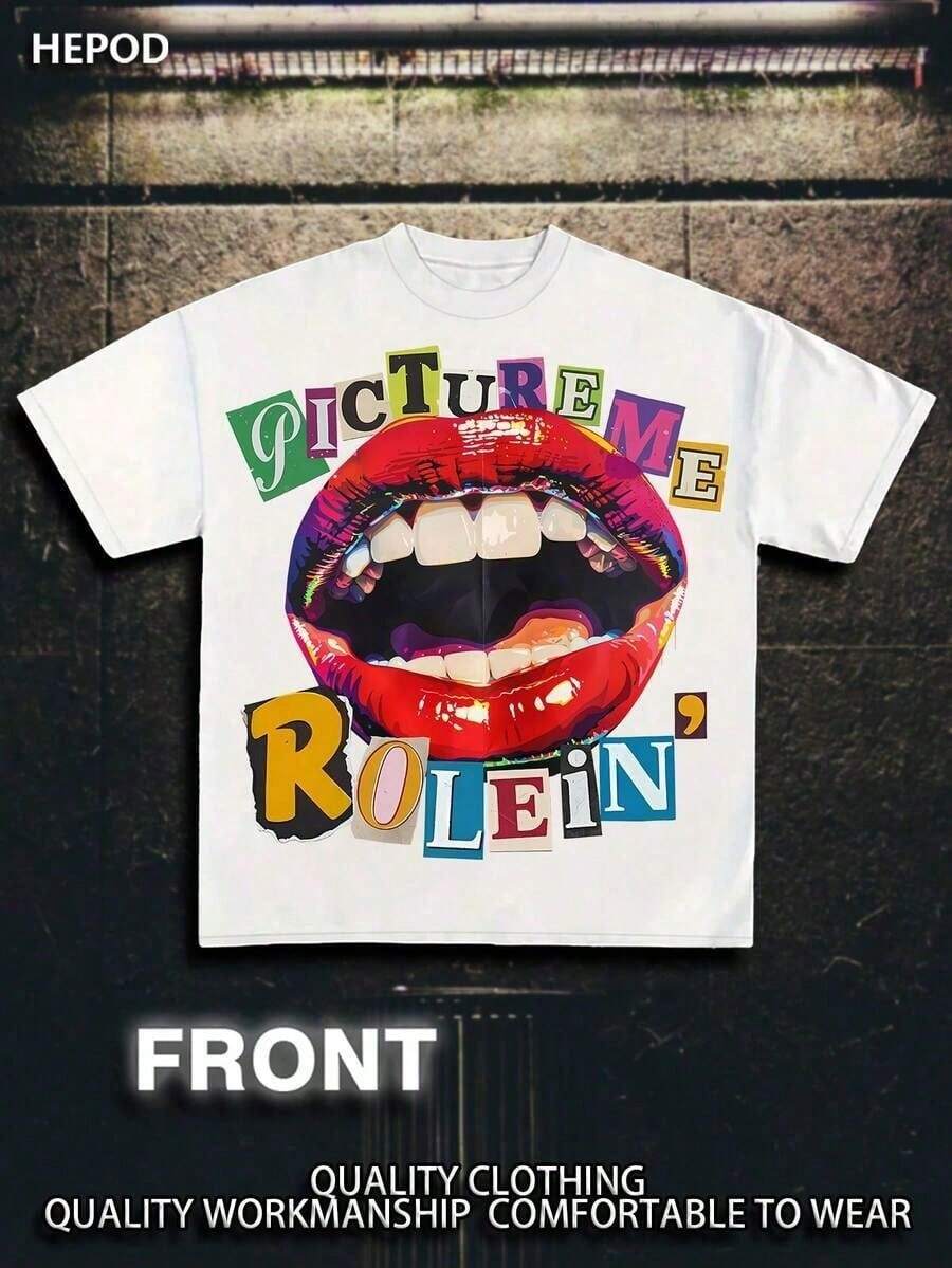 ,PICTUREMEROLEIN,StreetWear,Y2K,(CottonStreetwearT-Shirt)Men'sGraphicTe,RoundNeck,LooseFit,Fall&HolidayTravel,Unisex,Goth&Y2KStyleNewCasualT-ShirtsForMenAndWomen - 白色 2 - 查看 1