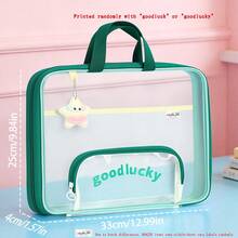1pc 3-Layer Thickened Transparent Mesh Horizontal Tote Bag, 180° Wide Opening Book Storage Bag With Front Zipper Pen Pouch, Large Capacity Student School Tote, Portable Subject Classification Document Organizer - Single Piece - View 10