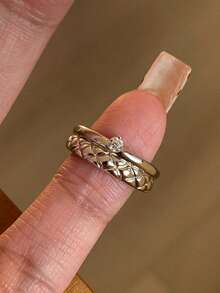 1pc Double-Layer Integrated Diamond Pattern Pinky Ring - Silver - View 2