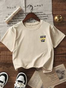 Boys' Soft Neutral Color Crew Neck Short Sleeve Lightweight Summer Basic T-Shirt - Apricot - View 4
